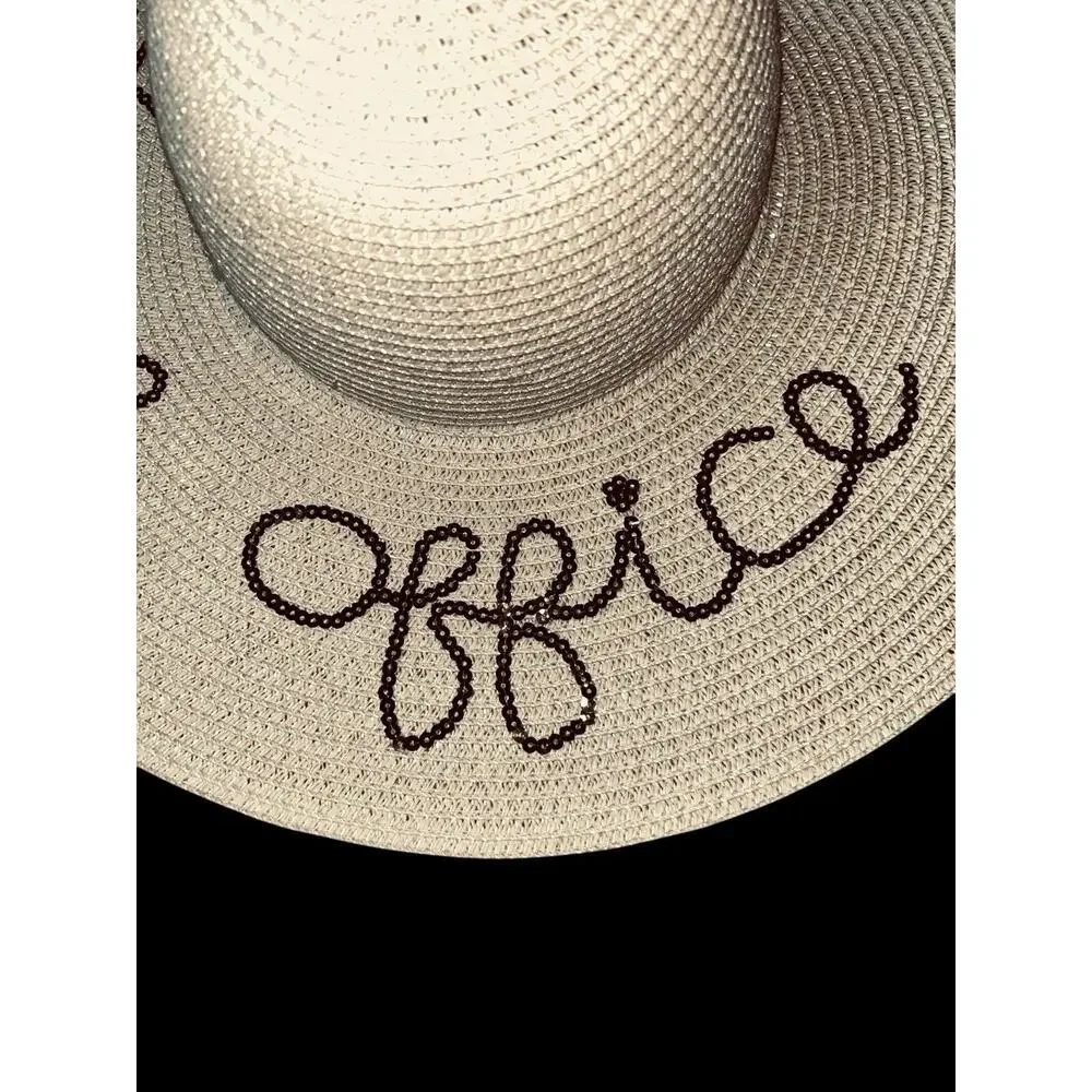 Nicole Marciano Big Floppy Ivory 100% Straw “OUT OF OFFICE” Beach Vacation Hat